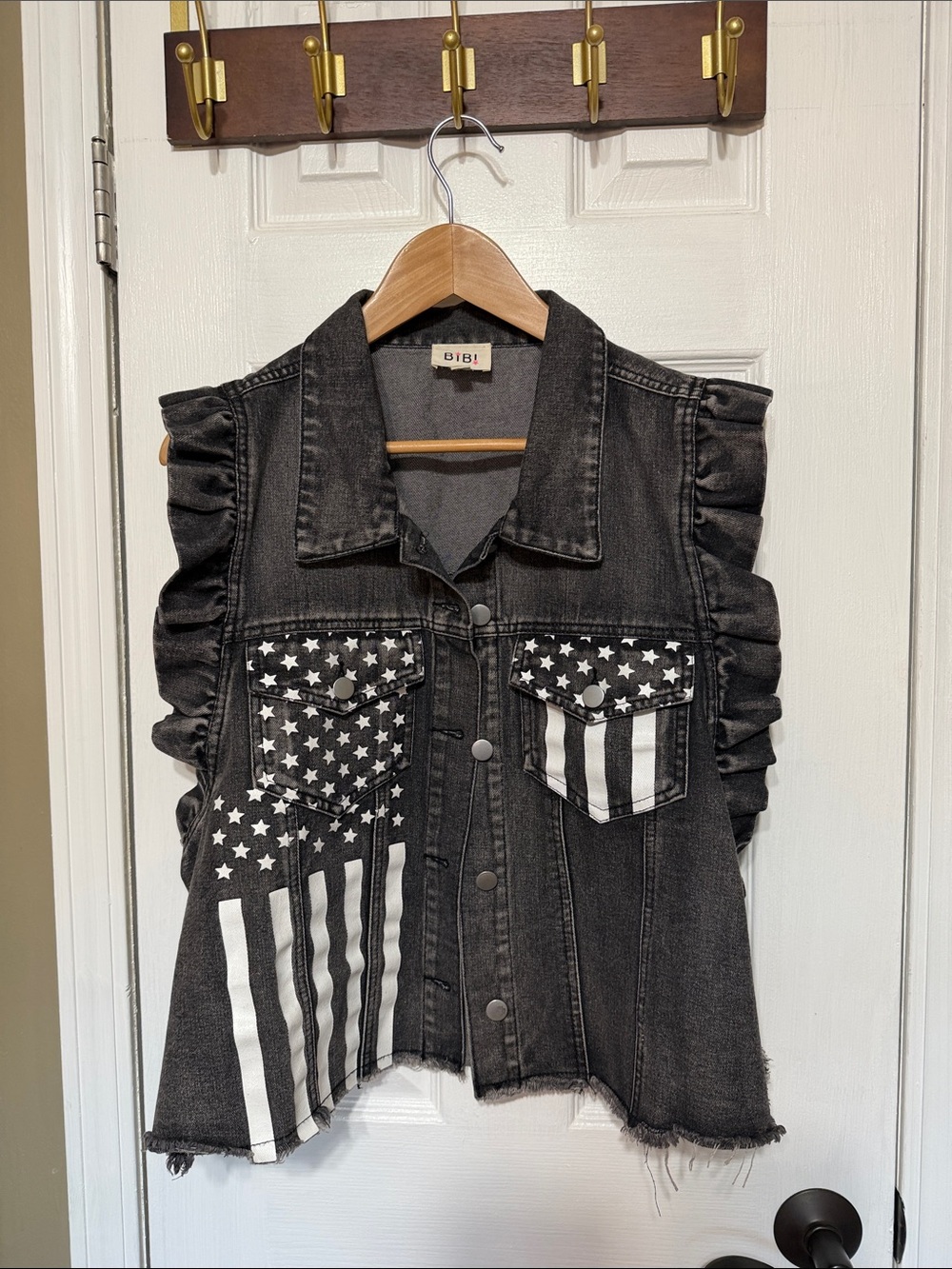 BiBi Black Denim Star & Stripe Ruffle Vest